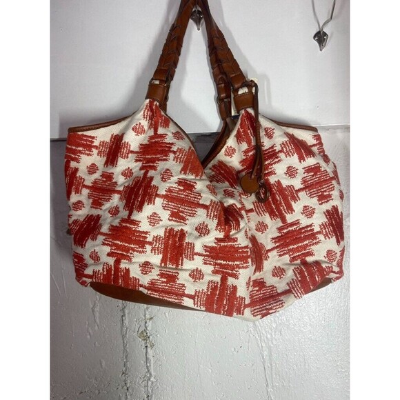 LUCKY BRAND WOMENS BRAIDED HANDLE COTTON ORANGE TOTE 20 X 10 NEW - Picture 3 of 6